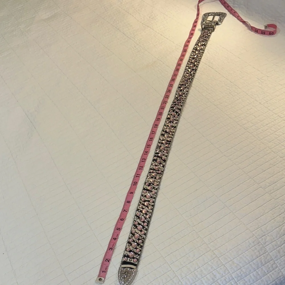 Vintage Western Studded Leather Belt Zebra Pink Rhinestone Rodeo Cowgirl